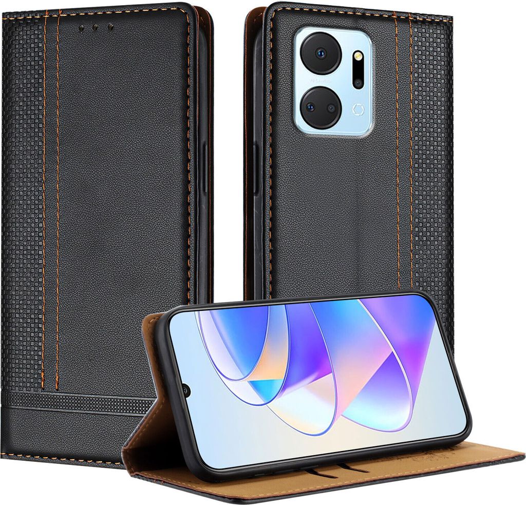 Handyhülle für Honor X7A Leder Flip Klappbare Schutzhülle mit Standfunktion Schwarz