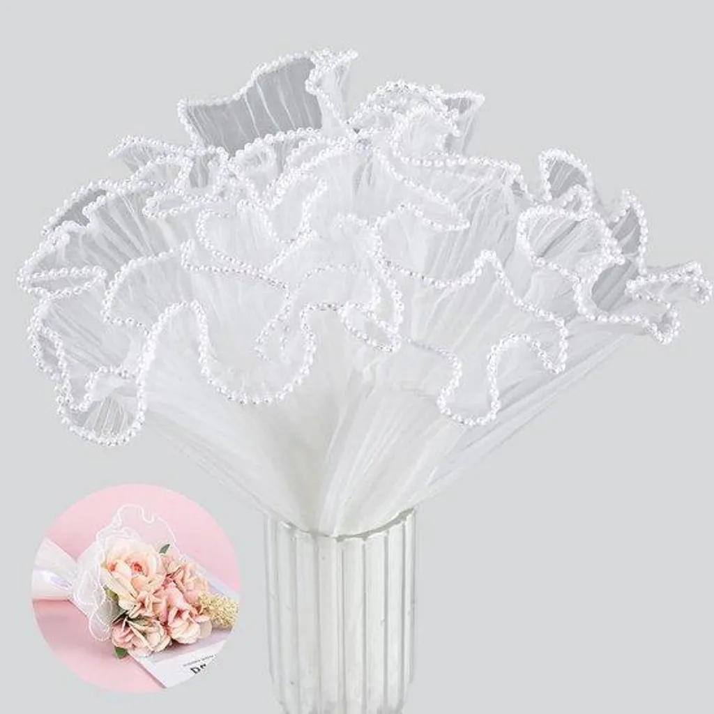 Papier d'emballage floral étanche avec perles et imprimé fleurs