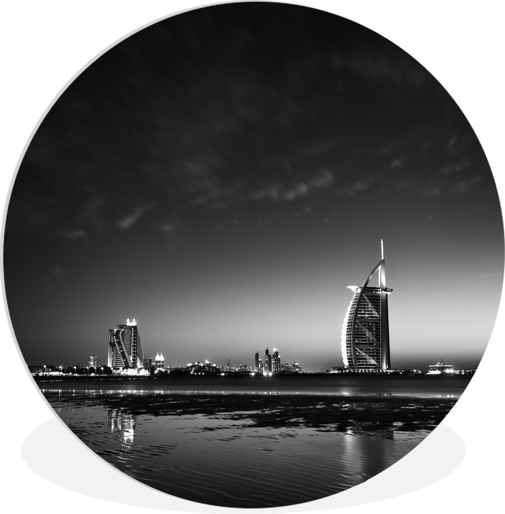 MuchoWow Rundes Wandbild - Runde Bilder Dubai - Hotel - Schwarz - Weiß Ø 60 cm Kreis Wanddekoration Kunststoff - Wandkreis - Wandschmuck - Wand...