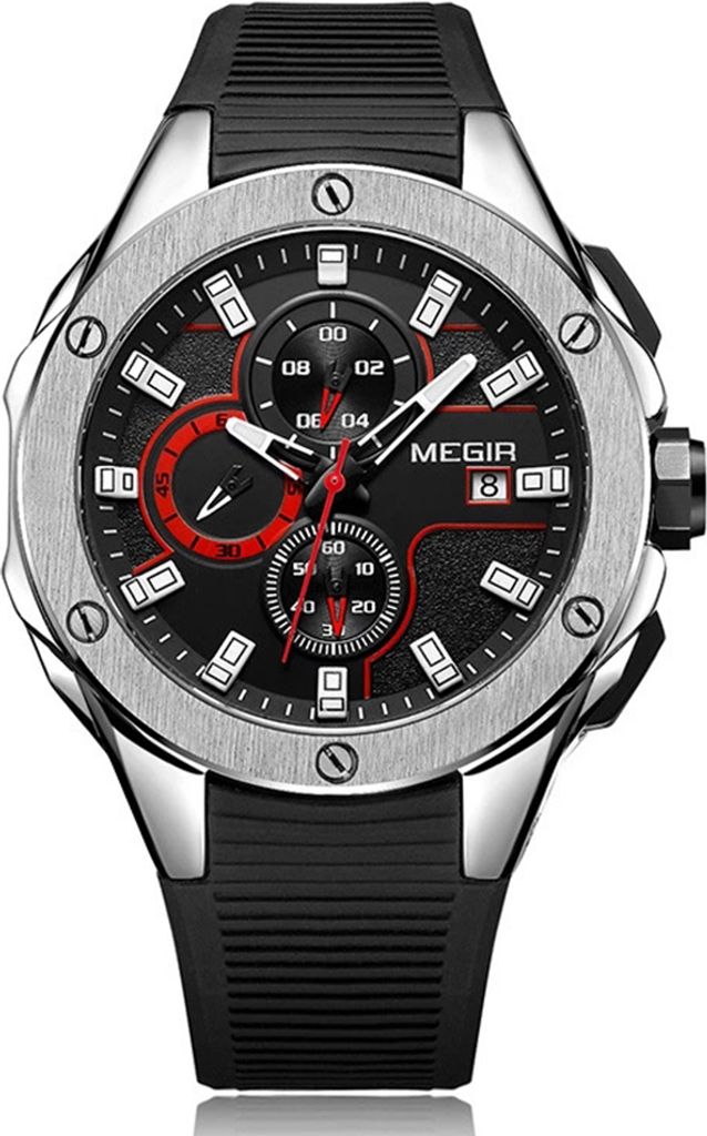 Men Business Style Watch Multifunktion Timing Silica Gel Band Sport Quarz Silber schwarze Oberflächenband