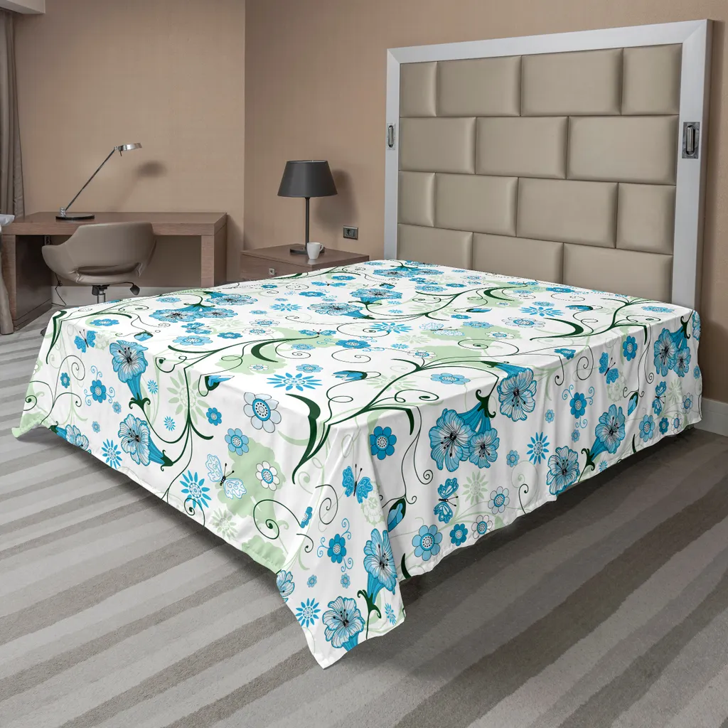 Drap de lit supérieur décoratif floral pour lit double, 266x260 cm, Doux