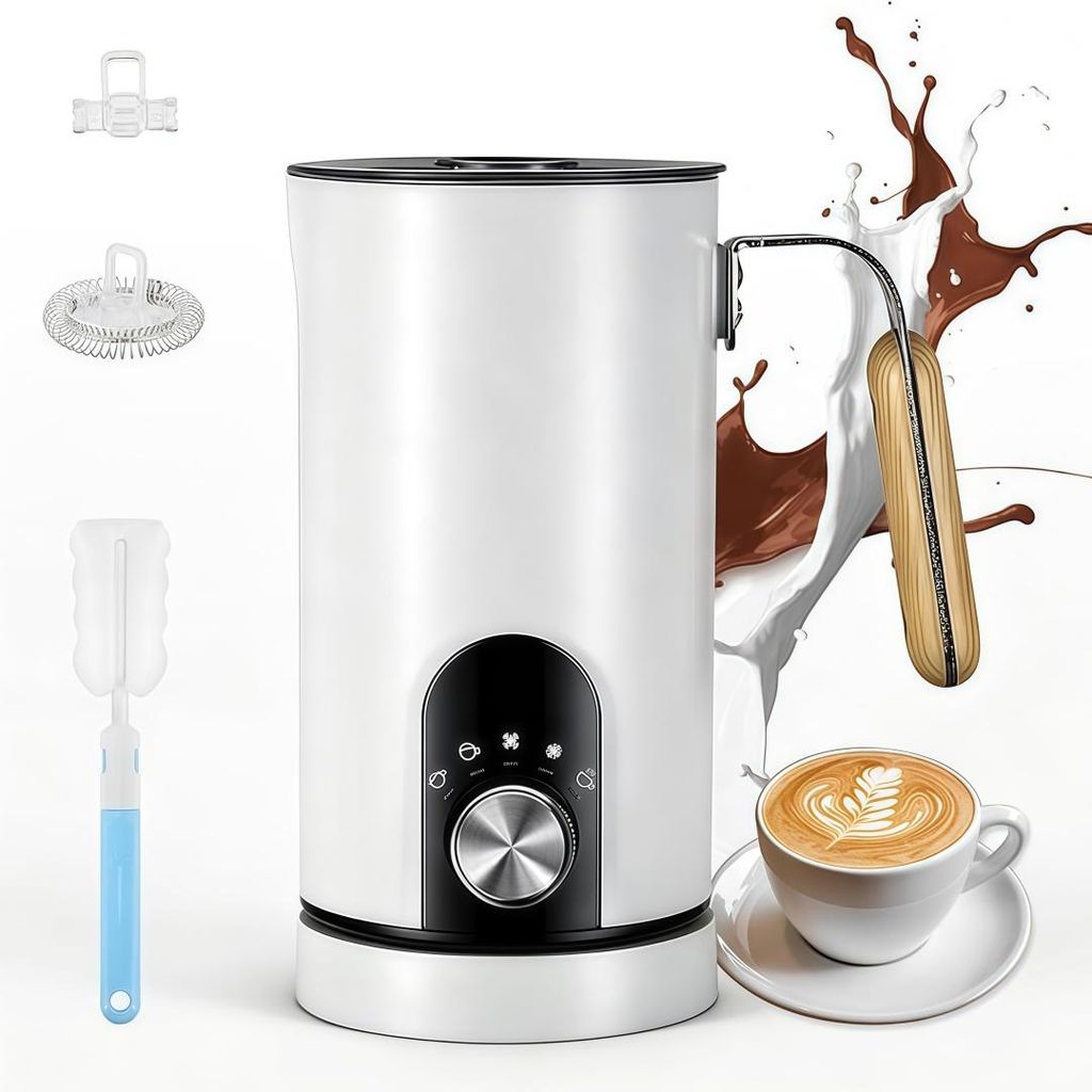 5-in-1 elektrischer Milchaufschäumer, Antihaftbeschichtung, warmer und kalter Milchschaum, für Latte Macchiato, Cappuccino und Kakao, Edelstahlge...