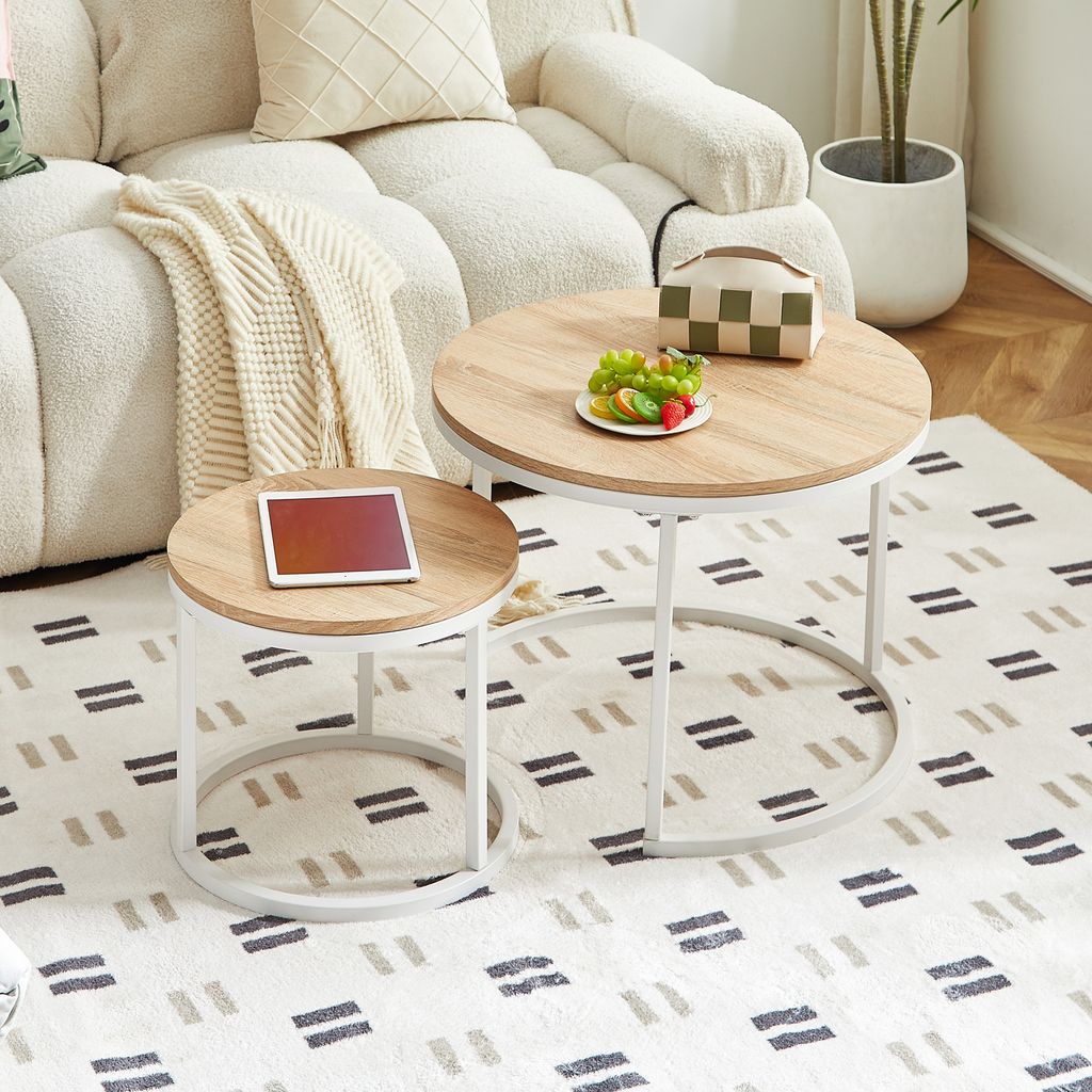 H.J WeDoo Lot de 2 tables basses rondes pour salon, jardin, Image du produit 