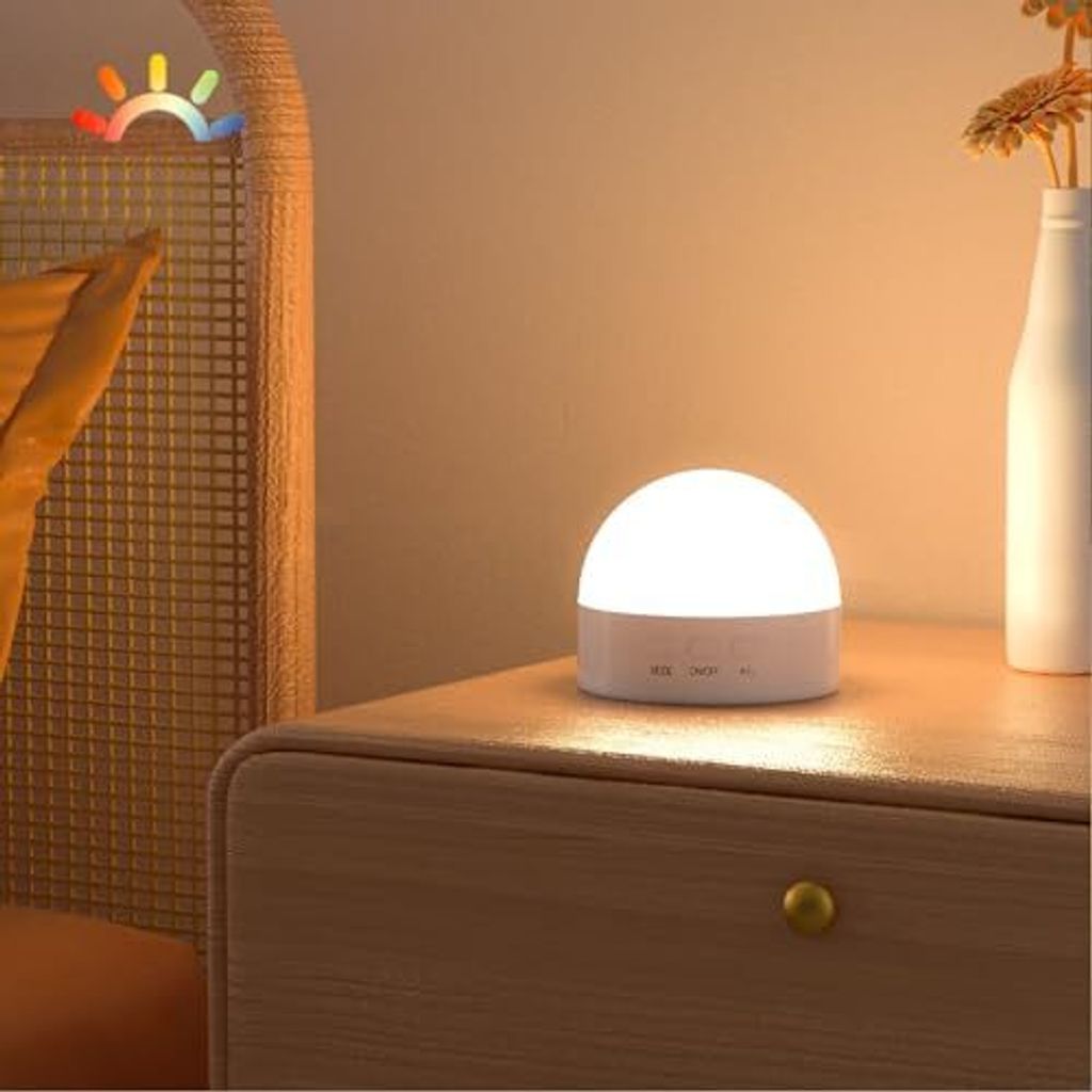 Kintion Nachtlicht Kinder, LED USB Akku, 8 Modi mit RGB Lichtern Dimmbares Nachttischlampe, Rotes Licht Baby für Schlafzimmer, Weiß 1 Stück
