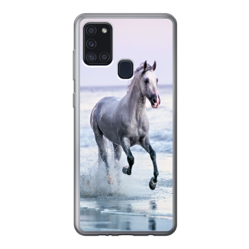 MuchoWow Handyhülle Schutzhülle Hülle für Samsung Galaxy A21s Pferd - Pilz - Strand Silikon Softcase Handy Hülle - Hartschale