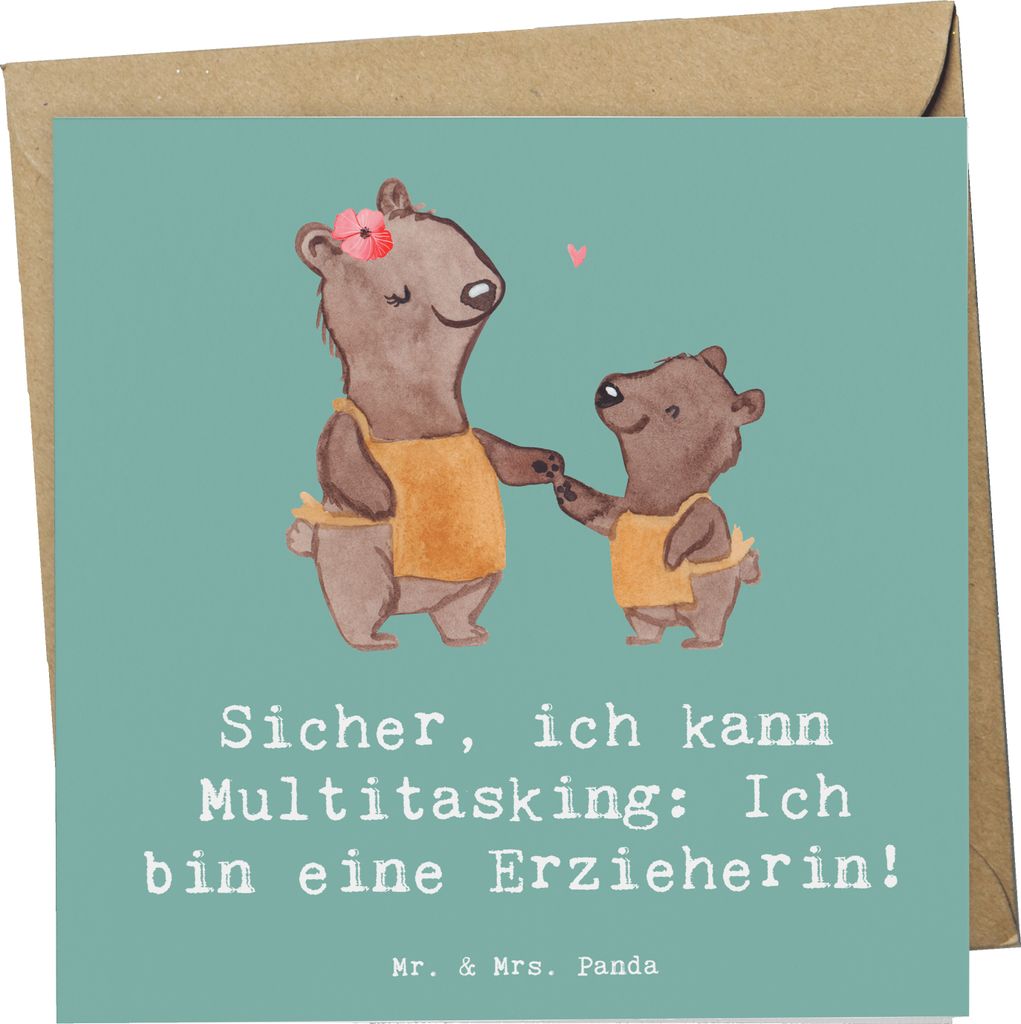 Mr. & Mrs. Panda Grußkarte Erzieherin Multitasking - Meeresbrise - Geschenk, Kinder, Klappkarte, Entdeckerfreude, doppelkarte, Glückwunschkarte, ...