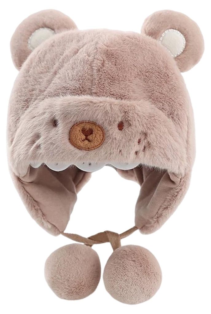 Winterwarme Babymützen, Kleinkindermützen mit Ohrenklappen und weichem Bommel, Uni-Schneemützen aus Fleece, warm gesäumt, für Neugeborene