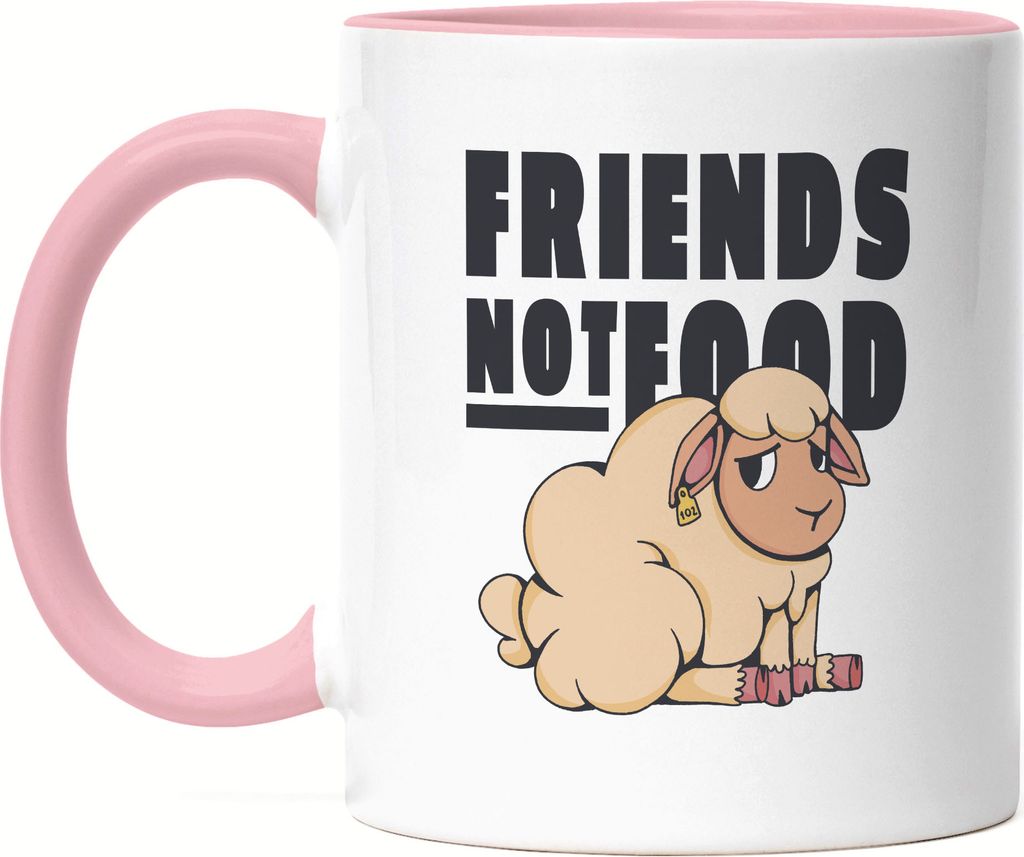 Friends Not Food Tasse Rosa Vegan Vegetarier Geschenkidee Plant-Based Tierwohl Süßes Schaf