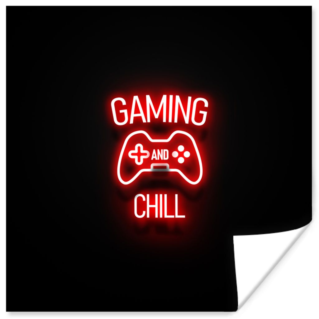 MuchoWow Poster Gaming - Zitate - Gaming und Chillen - Neon - Rot 75x75 cm - Wand Dekoration