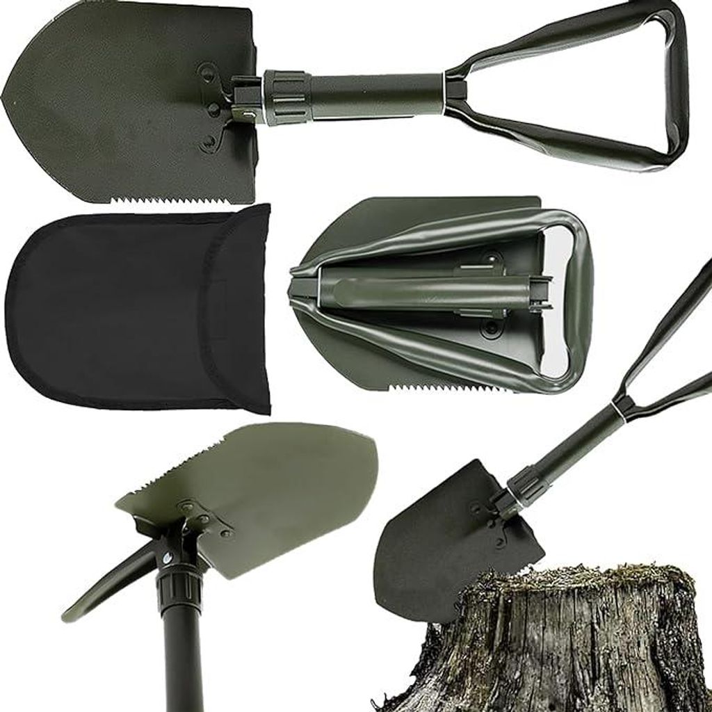 Klappspaten 3-teilig Faltbare Multifunktions-Schaufel mit Hacke & Tasche 61x15,5cm hochfester Stahl Camping Outdoor Garten Wandern Jagen Auto Notfa...