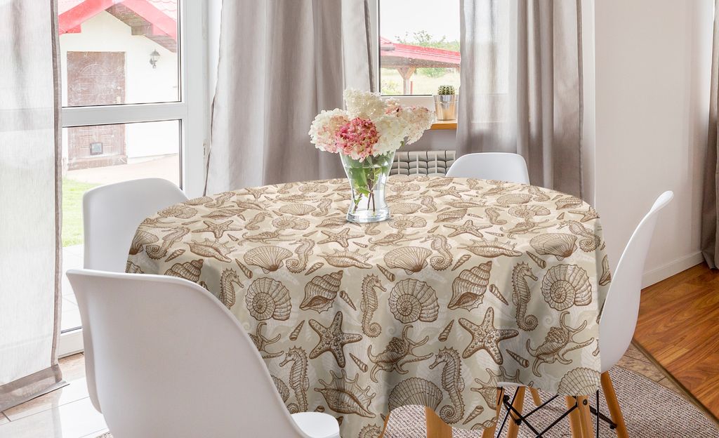ABAKUHAUS Beige Runde Tischdecke, Exotische Meerestiere, Kreis Tischdecke Abdeckung für Esszimmer Küche Dekoration, 150 cm, Beige