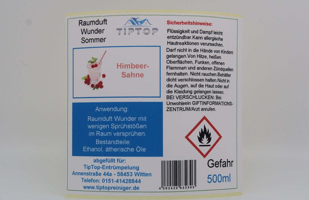 Raumduft-Wunder -500 ml - Sommer - mehrere Duftnoten zur Auswahl – Himbeer-Sahne