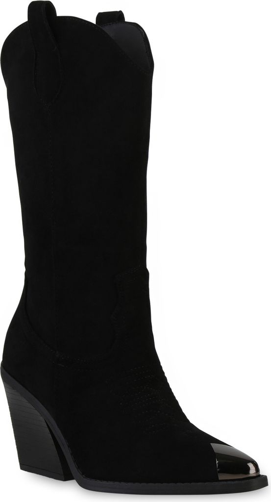 VAN HILL Damen Cowboystiefel Trichterabsatz Spitze Produktbild 