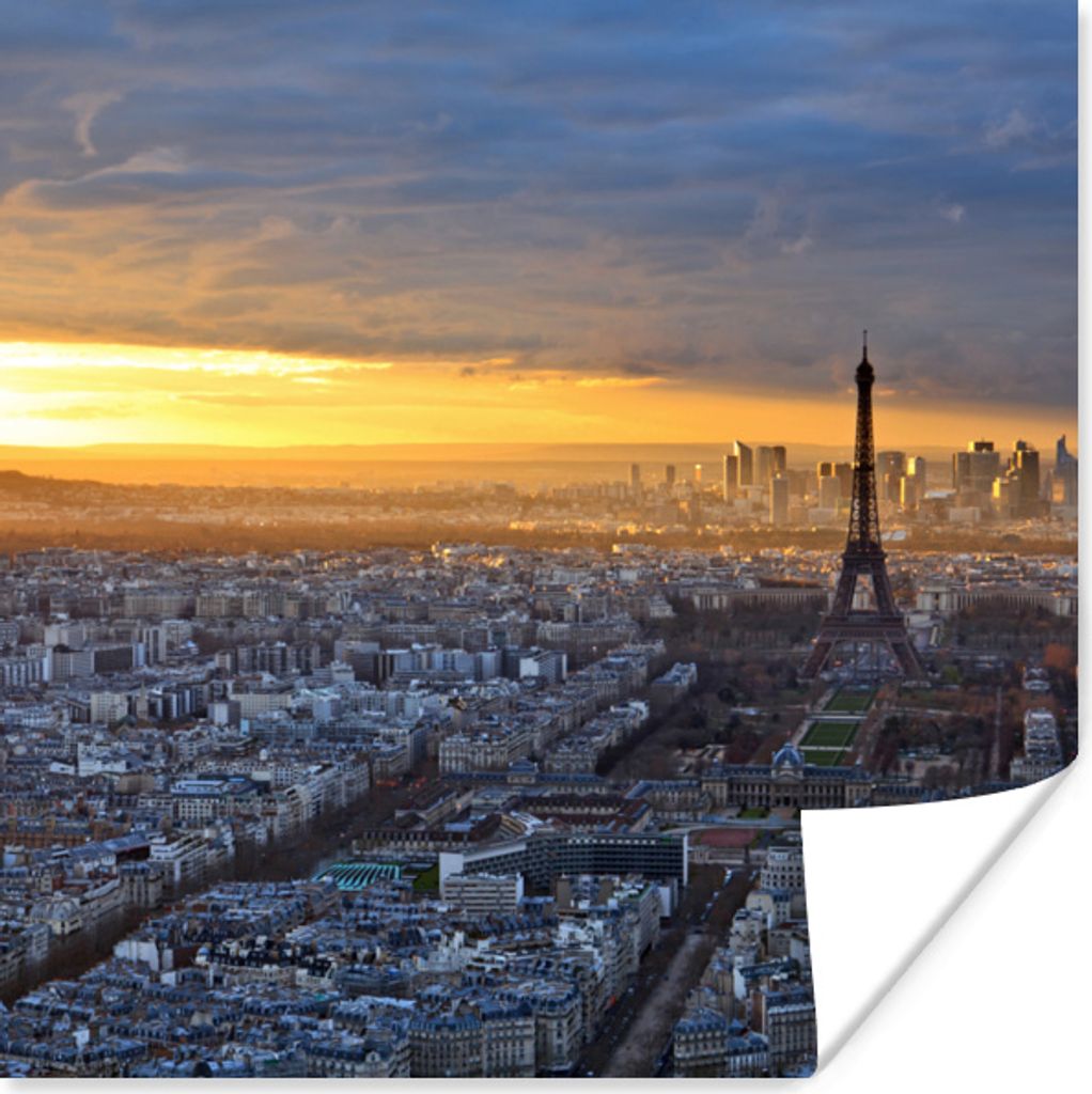 MuchoWow Poster Skyline von Paris bei Sonnenuntergang 50x50 cm - Wohnzimmerdekoration