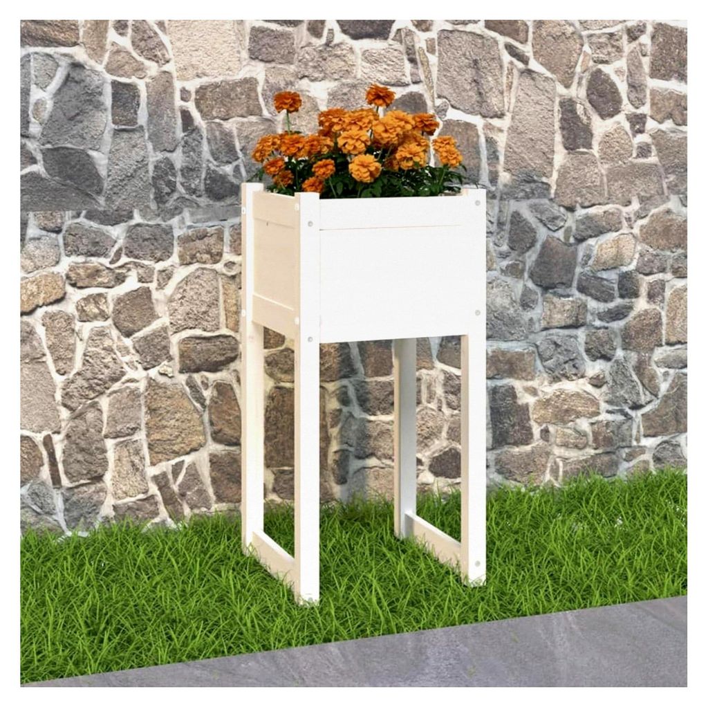 Pflanzkübel Weiß 40x40x81 cm aus massivem Kiefernholz für Blumen, Gartenpflanzer für Balkon, Terrasse und Innenbereich