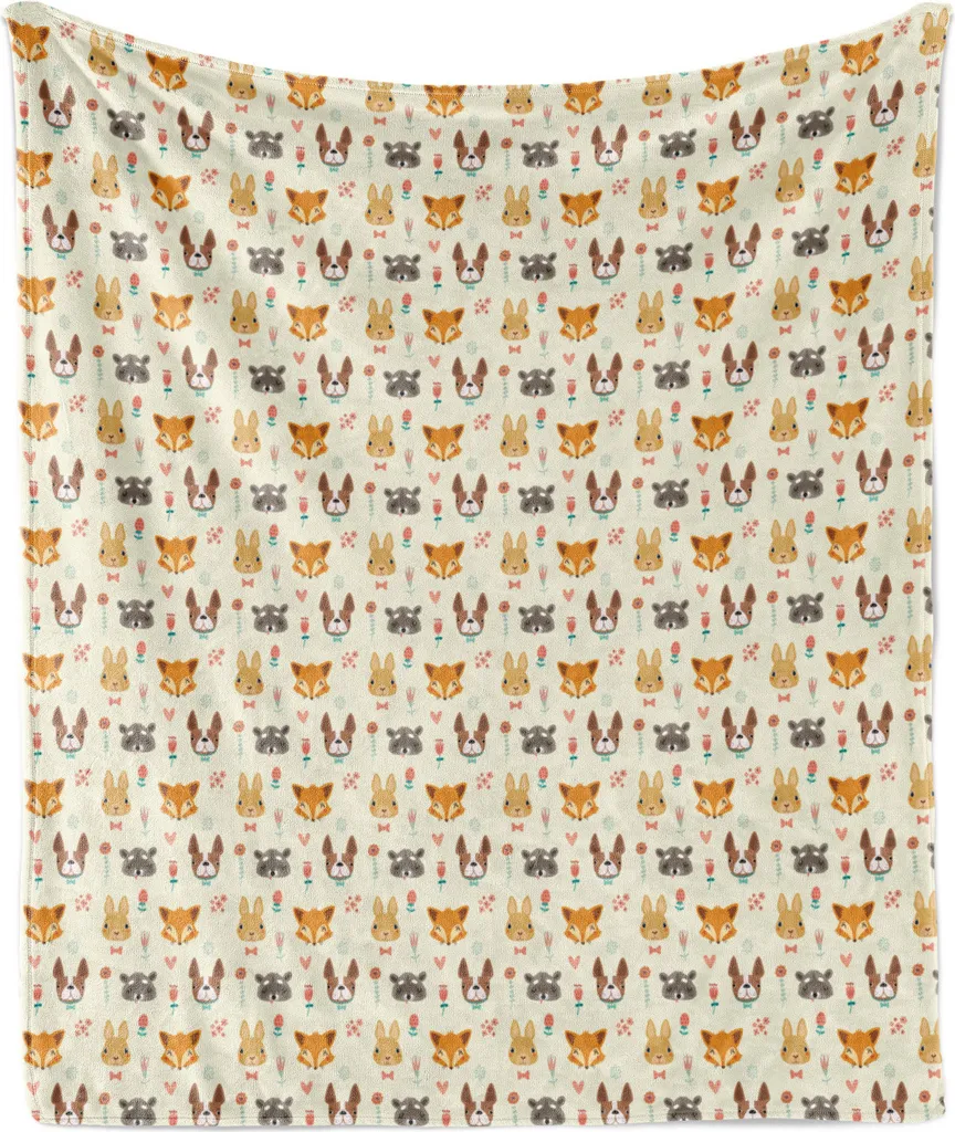 ABAKUHAUS Coperta in morbido pile di flanella con animali della foresta, animali floreali, morbido peluche per interni ed esterni, 125 x 175 cm, multicolore