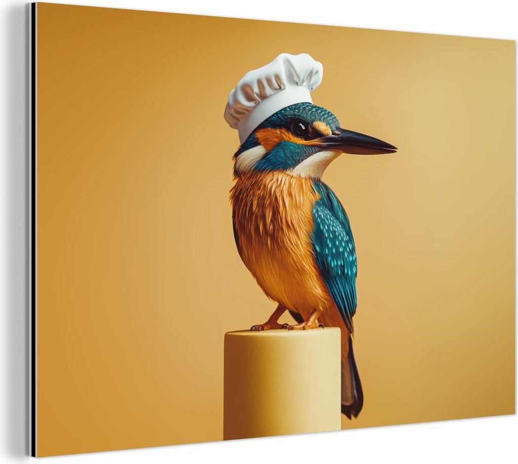 MuchoWow Wanddekoration Metall Metallbild Wandkunst 30x20 cm Eisvogel - Säule - Kochmütze - Vogel MuchoWow Aluminium Gemälde - Aluminiumgemälder
