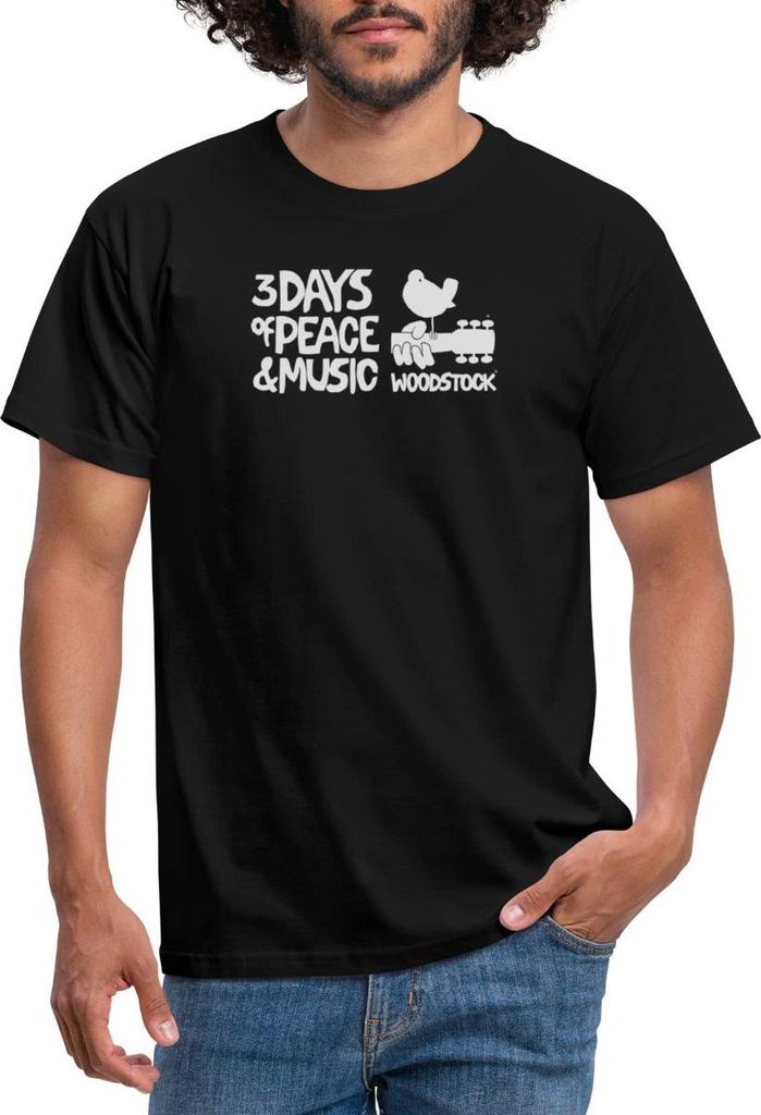 Spreadshirt Woodstock Logo Weiß 3 Days Of Peace & Music Männer T-Shirt, M, Schwarz