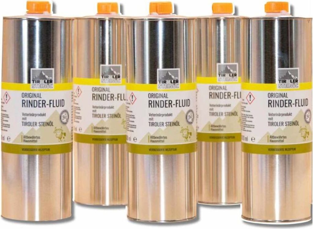 Tiroler Steinöl Rinderfluid 1000 ml Fliegen- u. Insektenschutz für Pferde Set mit 5 Stück