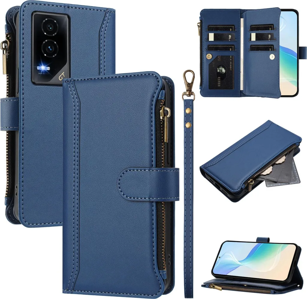 Elegante Custodia Flip Honor GT Blu: Wallet con Tasche e Supporto