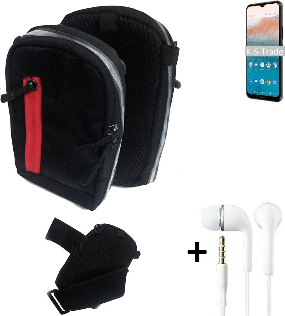 K-S-Trade Outdoor Gürteltasche Holster Umhängetasche + Kopfhörer kompatibel mit Nokia C21 Plus 4GB schwarz Handy Tasche Case travelbag Schutzhülle