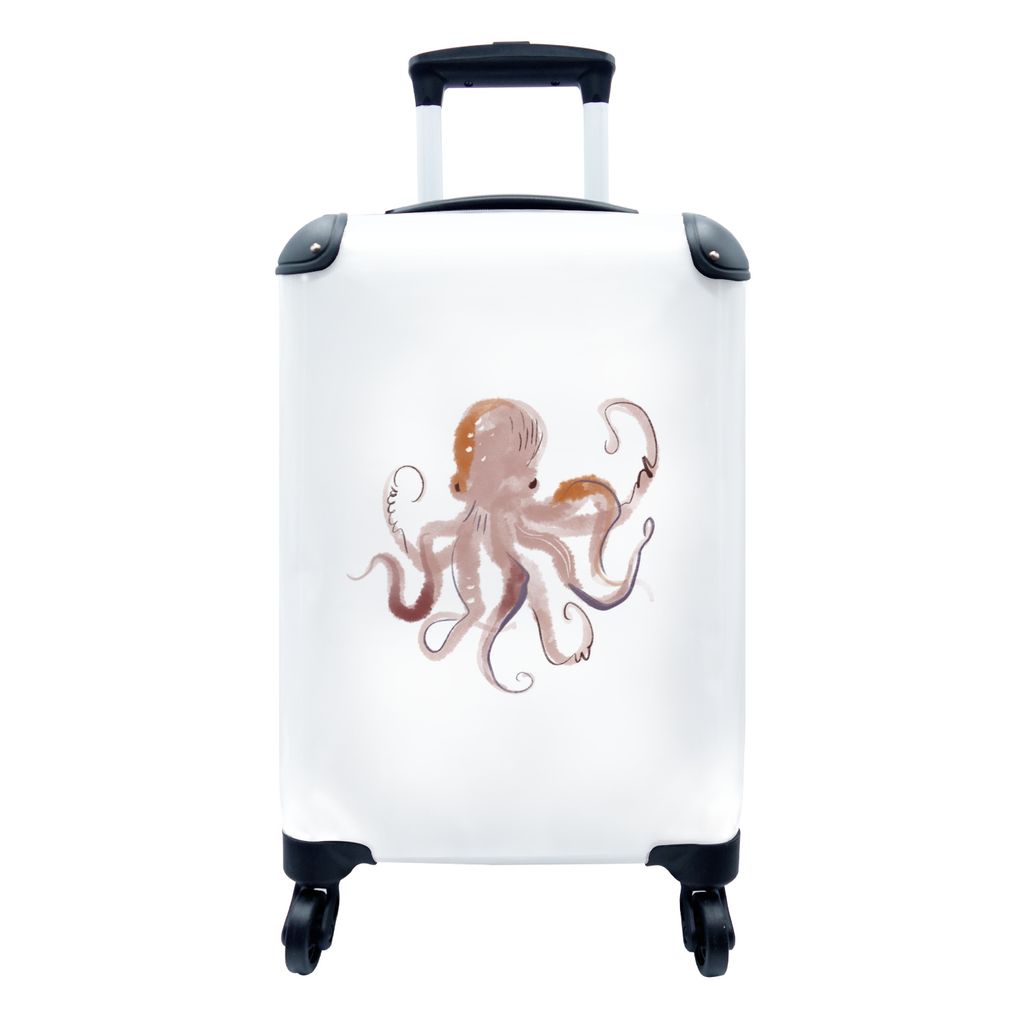 MuchoWow Koffer Handgepäck Trolley Rollkoffer Kleine Reisekoffer mit 4 Rollen - Oktopus - Meer - Aquarell - Zeichnung - Cabin Size < 55x40x23 cm...