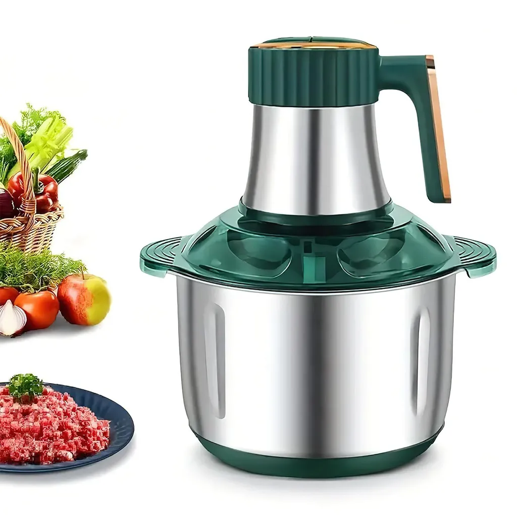 FORSMANO 5L tritacarne in acciaio inox con 3 set di lame, 500W multi-chopper 6 lame, grande capacità, per carne, verdure e altro, verde