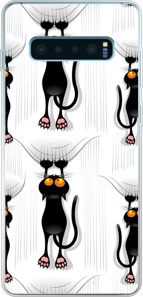 MuchoWow Handyhülle Schutzhülle Hülle für Telefoonhoesje Samsung Galaxy S10 Lite Muster - Katze - Schwarz - Jungen - Mädchen - Kinder - Kind...