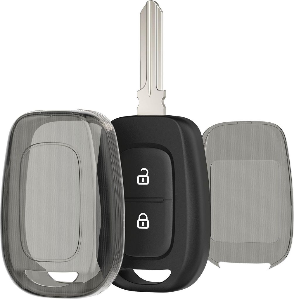 kwmobile Autoschlüssel Hülle kompatibel mit Renault Dacia 2-Tasten Funk Autoschlüssel - Schlüsselhülle Silikon Cover - Schwarz Transparent