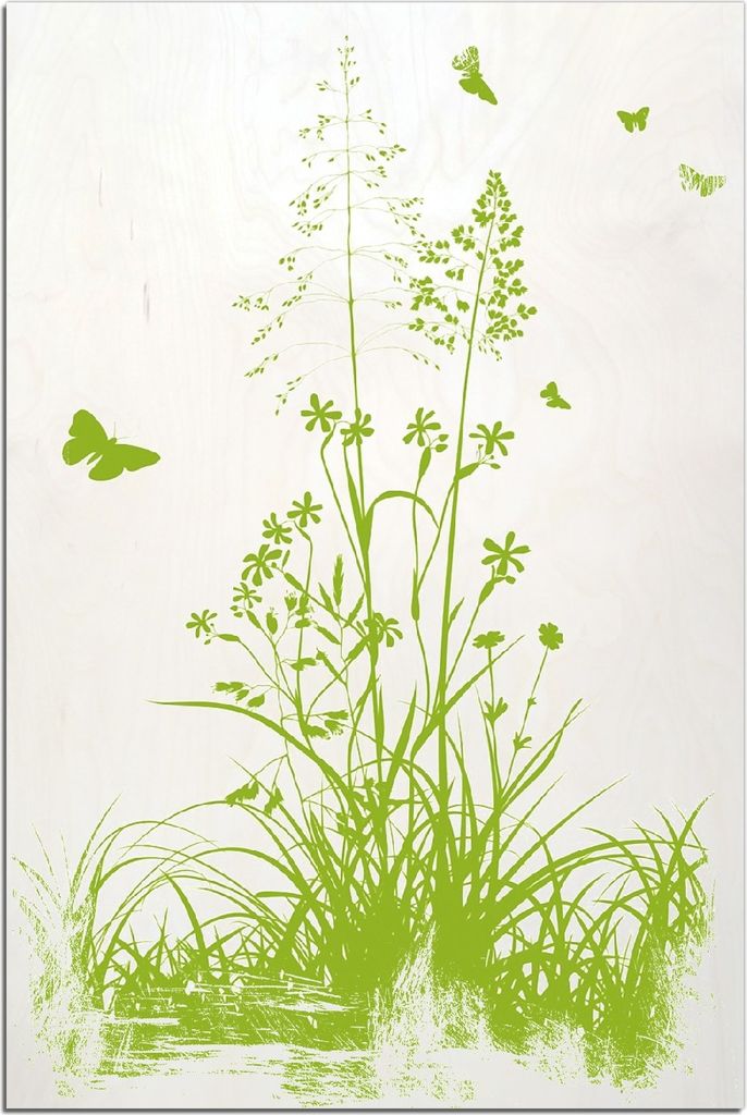 Kunstdrucke Wandbilder Holz in : Brillante Farben, Größe 60 x 90 cm Motiv Grüne Sommerwiese