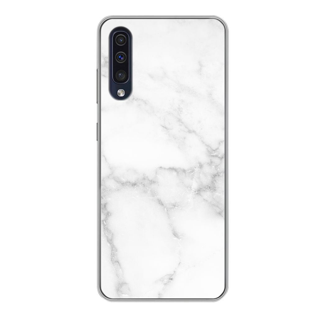 MuchoWow Handyhülle Schutzhülle Hülle für Samsung Galaxy A50 Marmor - Weiß - Grau - Luxus - Marmoroptik - Stein Silikon Softcase Handy Hüll...