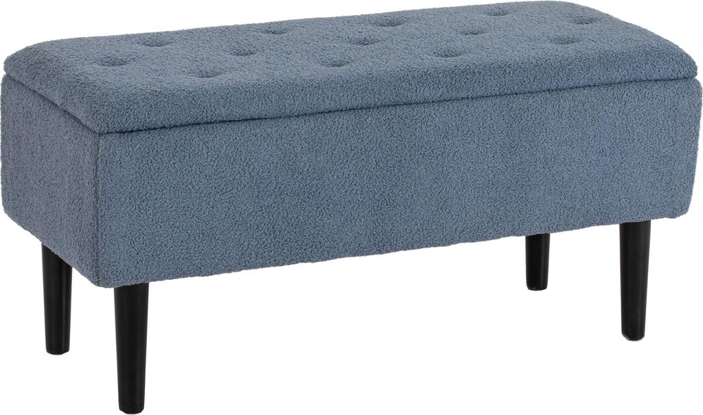 Sitzbank mit Stauraum, Bettbank, Polsterbank mit Klappdeckel, Truhenbank, für Wohnzimmer, Schlafzimmer, Blau, 95 x 38 x 45 cm