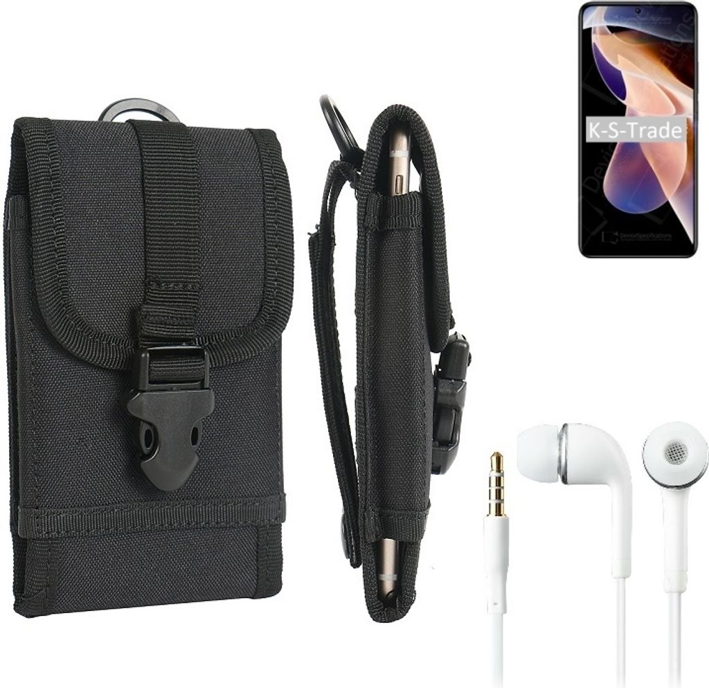 K-S-Trade Holster Schutz Hülle kompatibel mit Xiaomi Redmi Note 11 Pro Gürteltasche Handy Hülle Tasche outdoor Seitentasche schwarz 1x + Kopfhörer