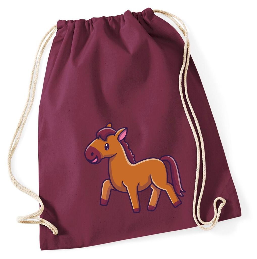 Huuraa Turnbeutel Pferd Comic 12 Liter Burgundy Baumwolle Rucksack Geschenkidee