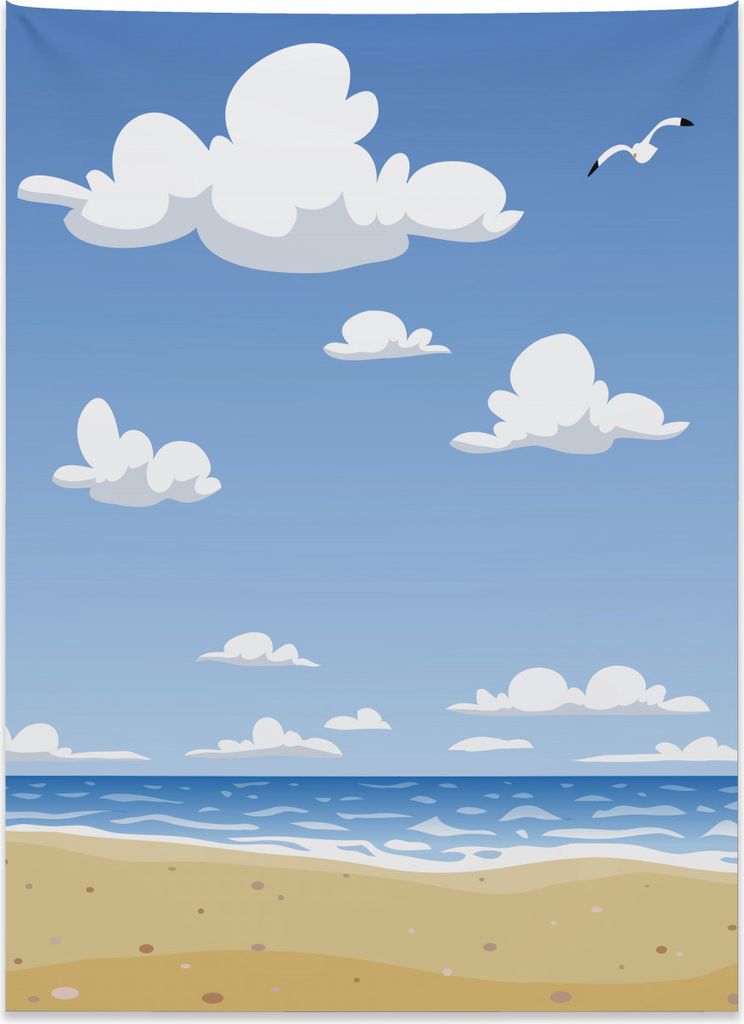 Abakuhaus Strand Wandteppich, Cartoon Zeichnung Wolken aus Weiches Mikrofaser Stoff Kein Verblassen Klare Farben Waschbar, 110 x 150 cm, Sandbraun ...