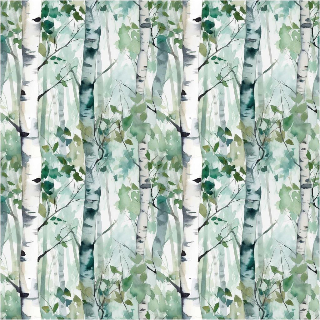 Fototapete Wald - Vliestapete - Bildtapete UV-beständig Wald grün Aquarell Illustration Wandtapete geruchsfrei