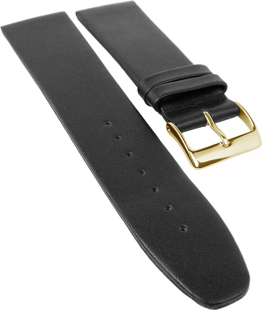 Uhrenarmband | Kalbs-/ Nappaleder glatt ohne Naht | schwarz | 34145, Stegbreite:26mm, Schließe:Gelbgolden