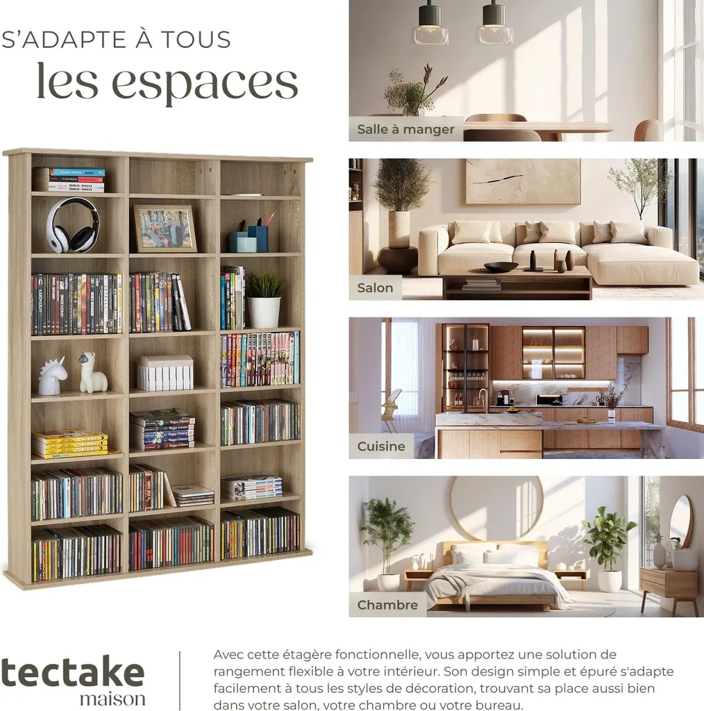 Bibliothèque Fine Stevie Bois Clair Chêne Sonoma, Design Compact - 5