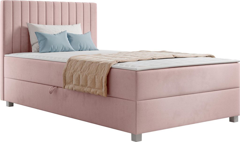 MIRJAN24 Boxspringbett mit eins Bettkästen Viki, Schlafzimmer, Einzelbett mit Topper, Härtegrad H3 (Farbe: Manila 09, Größe: 120x200 cm)