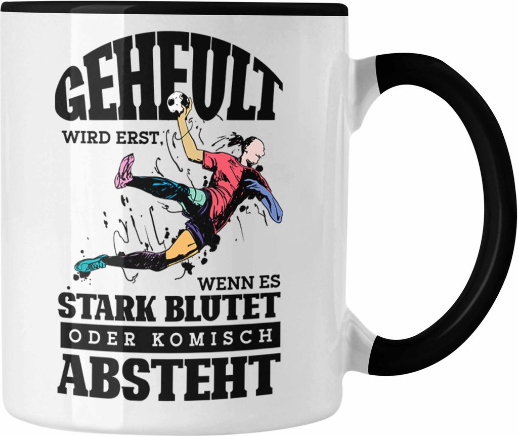 Trendation - Lustige Handball-Tasse Geschenk für Handballspieler Geheult Wird Erst Wenn Es Absteht (Schwarz)