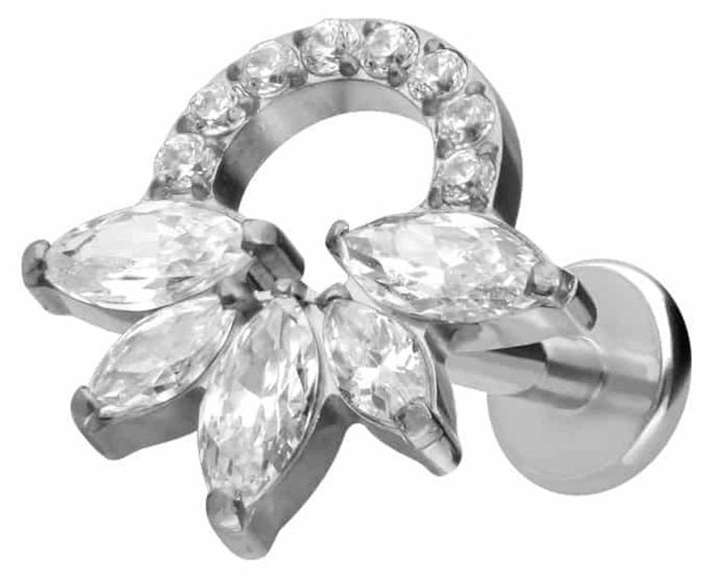 Ohrpiercing, Nasenpiercing Titan Labret mit Innengewinde KRISTALLRASSEL Silber Stablänge: 5mm | Stabstärke: 1,2mm