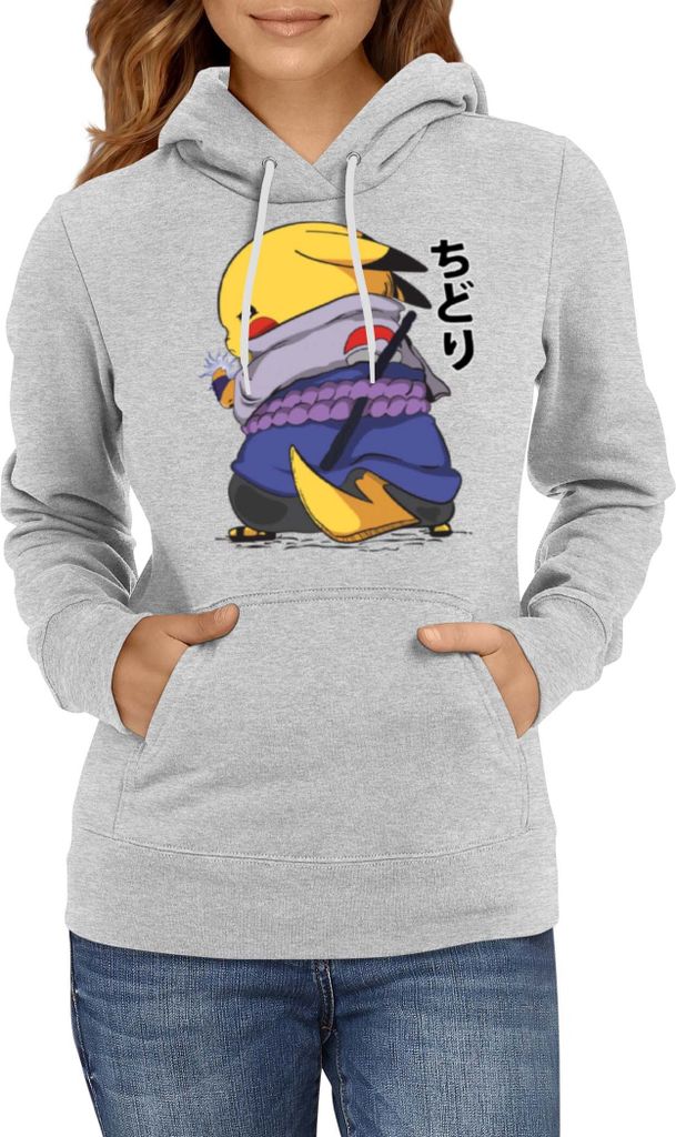 Damen Kapuzenpullover Japan Manga Anime Comics Naruto Pikachu Sasuke, Lady S / Grau
