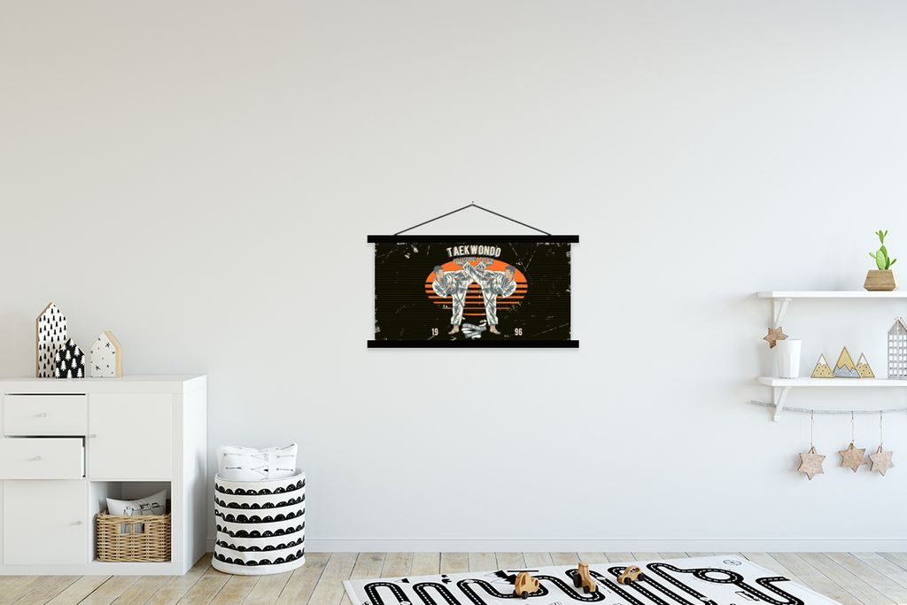 MuchoWow Textilposter Jahrgang - Sport - Taekwondo 90x45 cm mit schwarzem Rahmen - Klemmleisten