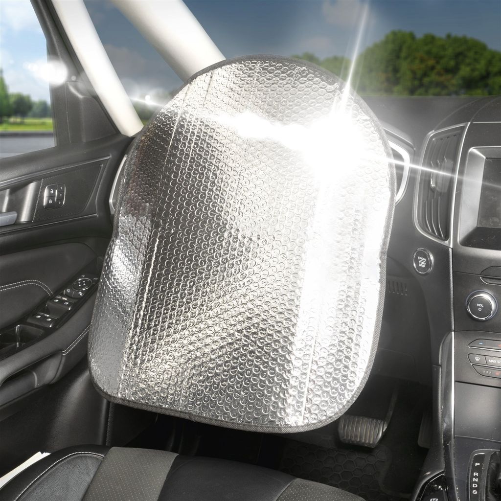 WALSER Thermo-Lenkradschutz, Sonnenschutz-Lenkrad, Lenkradabdeckung-Sommer, Lenkradschutzhülle-Hitze-Auto, Lenkrad-Hitzeschutz-Auto 50x44cm silber