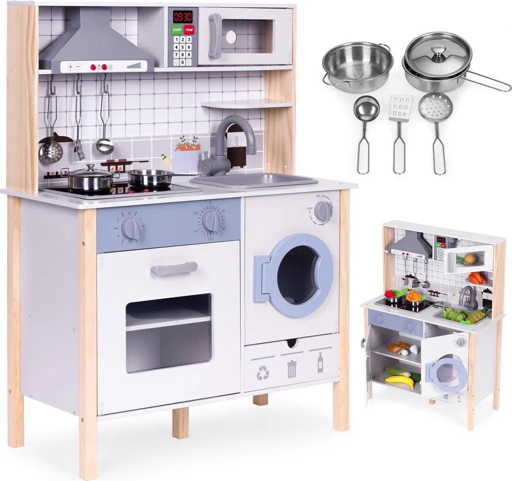 Cuisine bois enfant pour jouer au chef avec machine à laver et sons