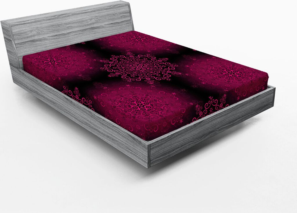 ABAKUHAUS lila Mandala Spannbetttuch, Psychedelisch stilisierte Digital Ethnic mit barocken Rokoko Indie Design, 120 x 190 cm, Maroon Magenta