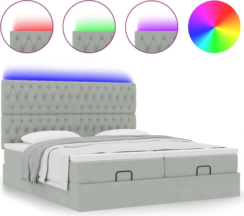 "2026 MODERNE"Ottoman-Bett/bettgestell - inkl. Lattenrost - Doppelbett - mit Matratzen & LEDs Hellgrau 180x200 cm Samt - Polsterbett Klassische Bet...