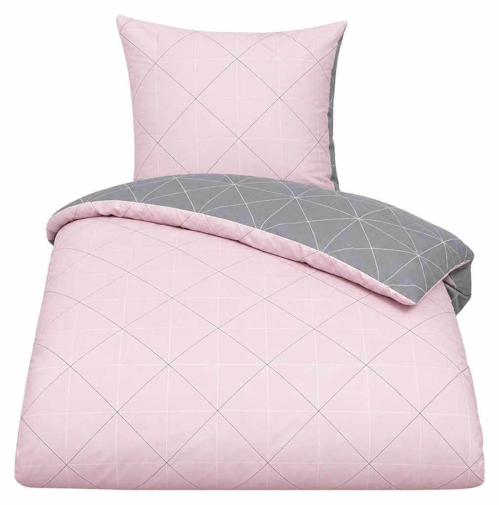 Davos Janine Biber Bettwäsche 2tlg grau rosa 65101-01| Produktbild  KI-generiertes Bild