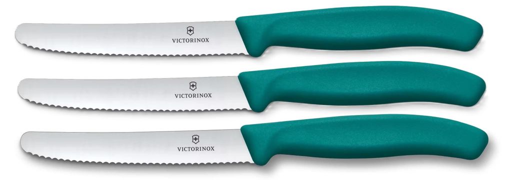 Victorinox Tafelmesser Swiss Classic | 3 Stück | Grün | Swiss Made | scharfe Edelstahlklinge | ideales Frühstücksmesser & Allzweckmesser