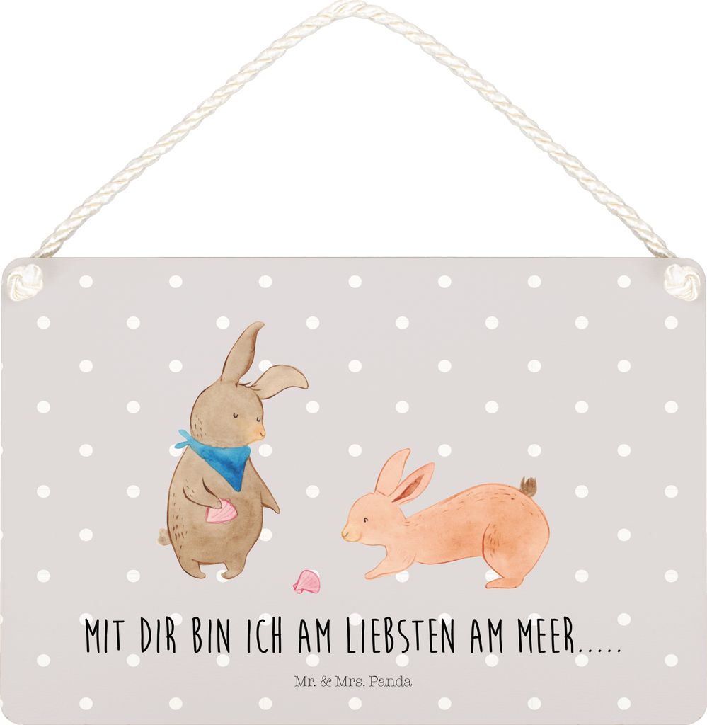 Mr. & Mrs. Panda Schild Hasen Muschel DIN A4 - Grau Pastell - Geschenk, Meer, Türschild, Holzschild, Freundin, Wandbild Holz, Muttertag, kleine au...